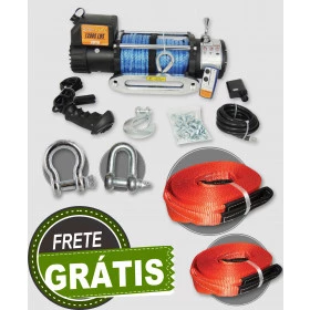 SUPER COMBO!! Guincho Elétrico Winch 12.000lbs com Cabo de Kevlar e 2 Controles + 2 Anilhas + Cinta 6M / 10 Ton. + Cinta 3M / 5Ton. 