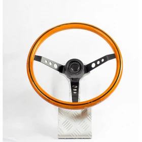Volante SW.BB380 - Madeira Frisada, Haste Preto Fosco, Diâmetro Externo de 380mm