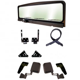 Kit Completo de Parabrisa 3 Limpadores para Jeep Willys CJ5 e CJ6 com Borracha, Travas, Dobradiças e Retrovisores