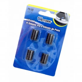 Kit Tampa Válvula Pneu Western 4 Peças Alumínio Preto P/ Carro Moto Bike PN-50