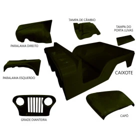 Carroceria em Fibra Jeep 55 à 83 Cj5 Verde Militar (Completa sem o quadro)  - Cor Básica - (Não Precisa Pintar)