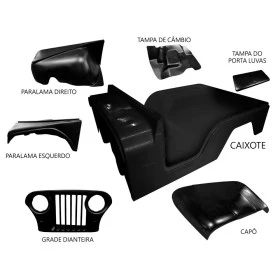 Carroceria em Fibra Preta Jeep Willys 55 à 83 Cj5 (Completa sem o quadro) - Cor Básica - (Não Precisa Pintar)