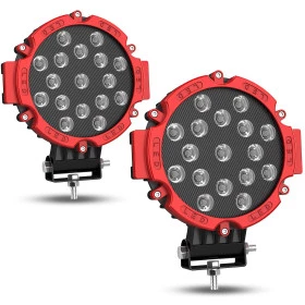 Farol de Milha Led com Armação Vermelha 17,5cm com 51W / 17 LEDs  - 200 mts de Alcance - O PAR
