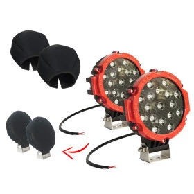 KIT / COMBO - Par de Farol de Milha Led 17 Leds com Armação Vermelha 17,5cm + Capa em Neoprene