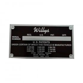 Placa de Identificação numero de série Jeep Willys, Rural e F-75