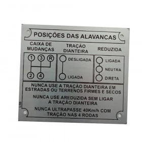 Plaqueta / placa de posições das alavancas Jeep / Rural e F-75 4 marchas com cambio original