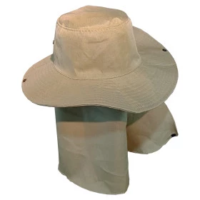 Chapéu Australiano com Botão de Pressão e Proteção de Pescoço - Cor Bege