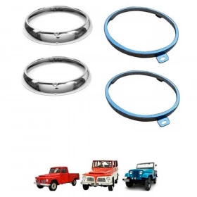 Jogo de Aro de Farol Jeep Willys CJ5, Rural e F75  com 2 Aros Internos e 2 Aros Externos 
