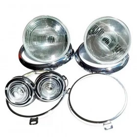 Kit Farol Jeep Willys CJ5 , Rural e  F-75 2 aros externos 2 aros internos 2 Farois originais Seal Beam e Lanternas Pisca