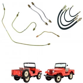 Kit Canos e Mangueiras Freio Jeep Willys/Ford 2 flexíveis dianteiros + 2 Canos + 2 Flexíveis traseiros + Canos Traseiro