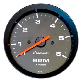 Contagiros Cronomac 60mm / 6RPM - Linha Street - Fundo Preto / Ponteiro Laranja - Universal