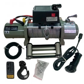 Guincho Elétrico Winch 12.000lbs com 2 Controles Série Cinza Cabo de Aço - PREÇO PARA CONSUMIDOR FINAL PESSOA FÍSICA