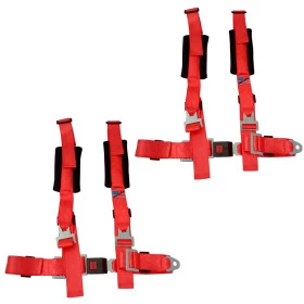 Jogo com 2 Cintos de Segurança 4 Pontos Universal (Vários Veículos) Cor Vermelho Importado (Gaiolas, Jeep, Bugy)