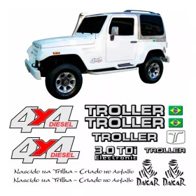 Kit Adesivos Emblema Troller T4 4x4 Diesel 3.0 Tdi 2008 Completo Carro Claro( branco, amarelo...) original