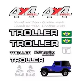 Jogo de Adesivos Troller 2005 4x4 Emblema Prata Dakar Completo