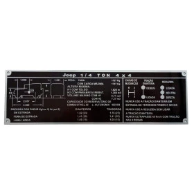 Placa / Plaqueta Militar em Alumínio para Jeep Willys / Rural e F-75 - 3 marchas