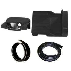 Combo Carroceria em fibra reforçada na cor preta para CJ5 ( completa sem quadro ) + Borrachas do Capô e de Apoio do Quad