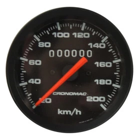 Velocímetro Cronomac 85mm Linha Street - Aro e Fundo Pretos / Ponteiro Laranja / Grafia Branca