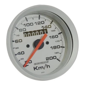 Velocímetro Cronomac 85mm Linha Racing - Aro e Fundo em Alumínio Escovado / Ponteiro Laranja / Grafia Preta