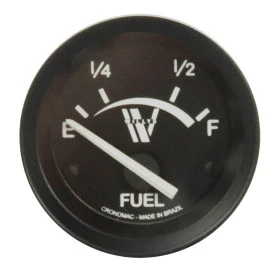 Indicador de Nível de Combustível Eletrico Cronomac 52mm - Linha especial Willys - Aro e Fundo Preto, Grafia e P