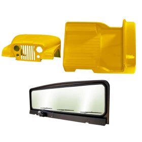 Kit Carroceria em Fibra para Jeep Willys CJ5 Amarela + Quadro Parabrisa com 3 Limpadores