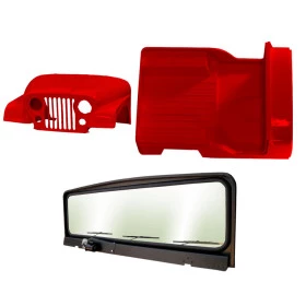Combo: Carroceria em Fibra para Jeep CJ5 na cor Vermelha + Quadro c/ 3 Limpadores