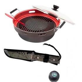 KIT Grill Oriental Original Churrasqueira para Fogão a Gás + Faca Especial com Bussula, Linha