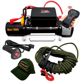 Guincho Elétrico Winch 12.000lbs / 5400 Kg. c/ Corda Naval Verde + Controle  p/ Jeep Rural F75 Troller Toyota Bandeirant