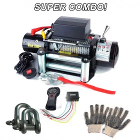 Guincho Elétrico Winch 12.000lb cabo de Aço + 2 Controles + 2 Anilhas + Luva Ideal p/ Jeep Rural F75 Troller L200 Hilux