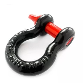Anilha Manilha Curva 5/8" Preto / Vermelho Reforçada c/ Pino Roscado 4x4 Off Road p/ Cinta Reboque e Ponto de Ancoragem