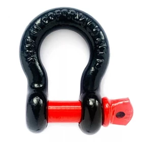 Anilha Manilha Curva 3/4" Preto / Vermelho Reforçada c/ Pino Roscado 4x4 Off Road p/ Cinta Reboque e Ponto de Ancoragem