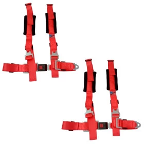 Jogo com 2 Cintos de Segurança 4 Pontos Universal (Vários Veículos) Cor Vermelho Importado (Gaiolas, Jeep, Bugy)
