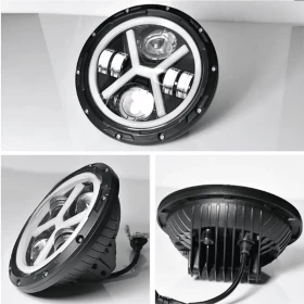Par de Faróis Angel Eyes Cara Preta Fundo Black 9-36v 7 Polegadas