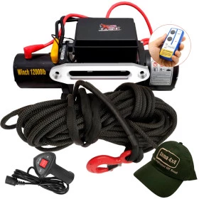 Guincho Elétrico Winch 12.000lbs / 5400 Kg. c/ Corda Naval Preta + Controle  p/ Jeep Rural F75 Troller Toyota Bandeirant