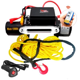Guincho Elétrico Winch 12.000lbs com Corda Sintética Amarelo 28m + 2 Controles com e Sem Fio - PREÇO PARA PESSOA FÍSICA