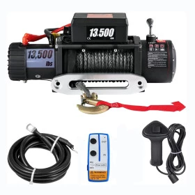 Guincho Elétrico 13.500lbs Cabo de Kevlar Preto 10 mm c/2 Controles p/ Jeep Rural F75 Troller L200 Hilux Bandeirantes
