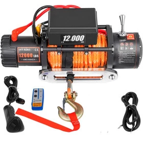 Guincho Elétrico 12000 lbs Cabo de Kevlar Winch c/ 2 Controles p/ Jeep Rural F75 Troller L200 Hilux Bandeirante