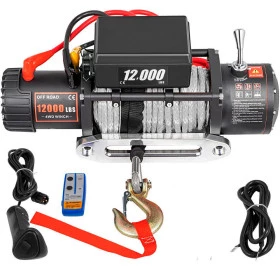 Guincho Elétrico 12000 lbs Cabo de Kevlar Cinza Winch c/ 2 Controles p/ Jeep Rural F75 Troller L200 Hilux Bandeirante