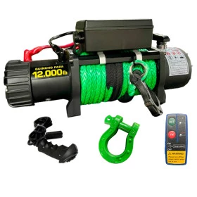 Guincho Elétrico 12.000 LBS Cabo Kevlar Verde com Gancho, Anilha Especial e Dois Controles Remotos