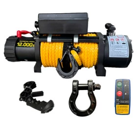 Guincho Elétrico 12.000 LBS Cabo Kevlar Amarelo com Gancho, Anilha Especial e Dois Controles Remotos