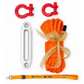 Kit com Cabo Kevlar 28mts 10mm Laranja + Guia para Cabos de Kevlar + Anilha Manilha Curva 3/4 Vermelha + Cordão Chaveiro
