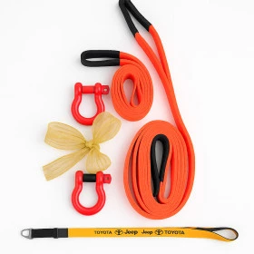 Kit com 2 Cintas Reboque Cor Laranja de 6 e 3 Metros + 2 Anilhas Anilha (Manilha) de Aço 3/4 + Cordão Chaveiro e Boné