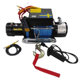 Guincho Elétrico 12.000lb cabo de Kevlar Azul e 2 Controles Sweden Standard Jeep Rural F75 Troller