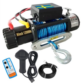 Guincho Elétrico 12.000lb cabo de Kevlar Azul e 2 Controles Sweden Standard Jeep Rural F75 Troller