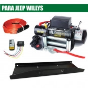 COMBO: Mesa de Guincho para Jeep Willys Reforçado + Guincho Elétrico 12.000lbs Com Controle remoto Com Fio  + Cinta Rebo