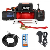 Guincho Elétrico 13.500lbs Cabo de Kevlar vermelho 12 mm c/2 Controles p/ Jeep Rural F75 Troller L200 Hilux Bandeirantes