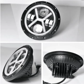 Par de Faróis Angel Eyes Cara Preta Fundo Black 9-36v 7 Polegadas